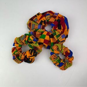 African Print Ankara Handmade Multicolor Cotton Scrunchie Hair Tie - Set of 3